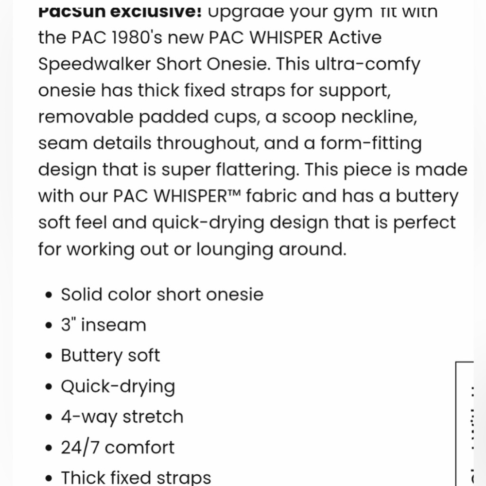 PacSun Pac Whisper Active Speedwalker Short Onesieš„ - Picture 5 of 14